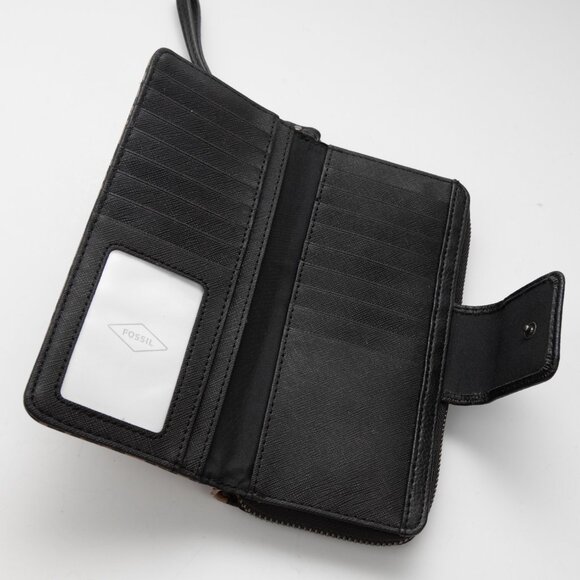 Fossil Zip Clutch Continental Wallet Leopard Pebbled Brown Black - Picture 4 of 8